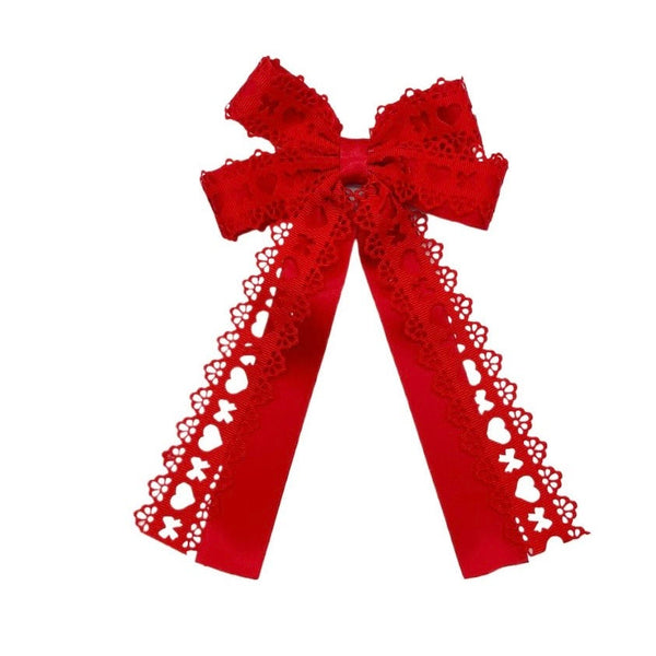 5.5in Red Lace Trim Ribbon Bow
