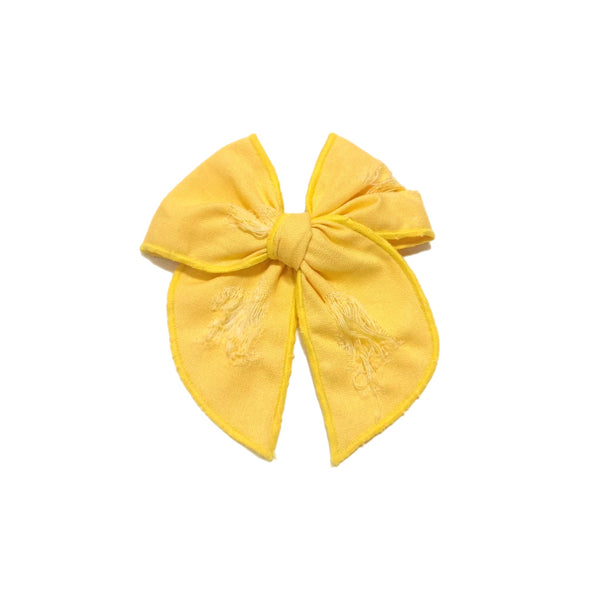 Distressed Sunflower Yellow Linen Small Serged Edge Pre-Tied Fabric Bow