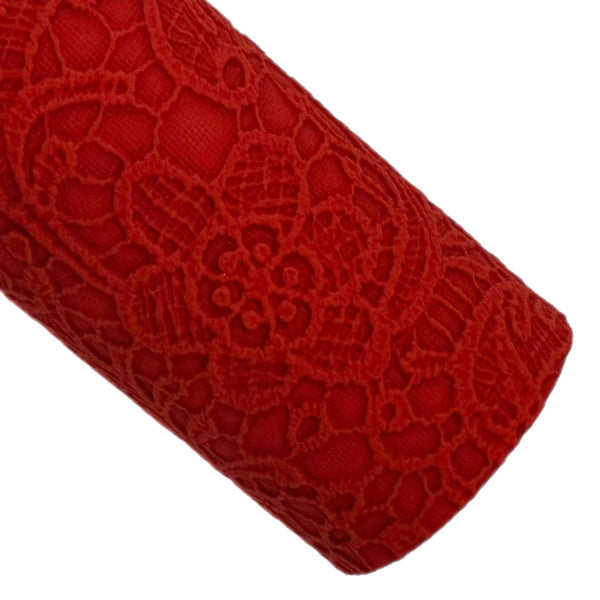 Red Embossed Faux Leather