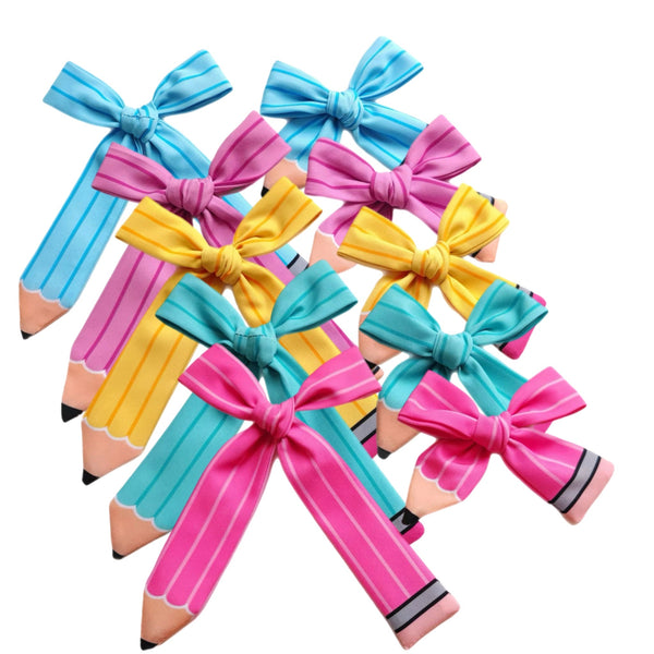 Blue Pencil Serged Edge Bow
