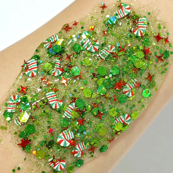 (Pre-Order) Red and Green Candy Cane Glitter Hair Gel
