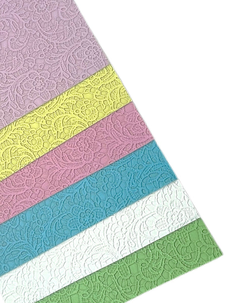 Yellow Embossed Appliqué Lace Faux Leather
