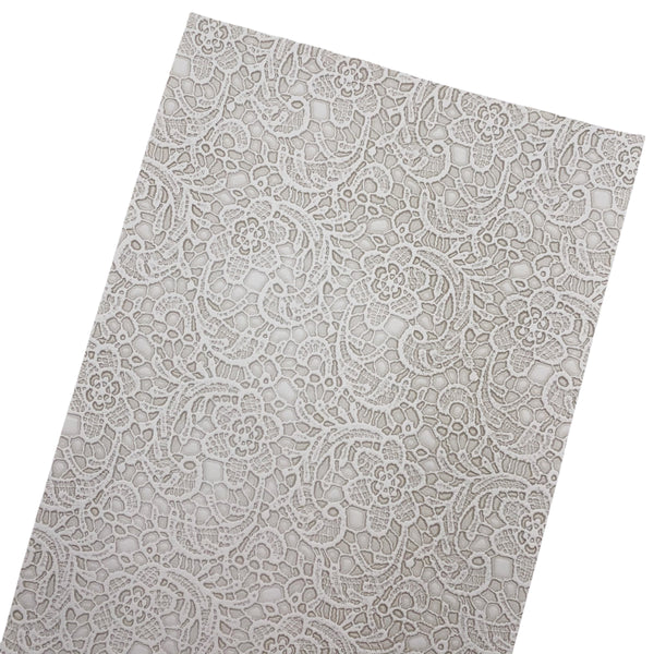 Light Grey Embossed Appliqué Lace Faux Leather