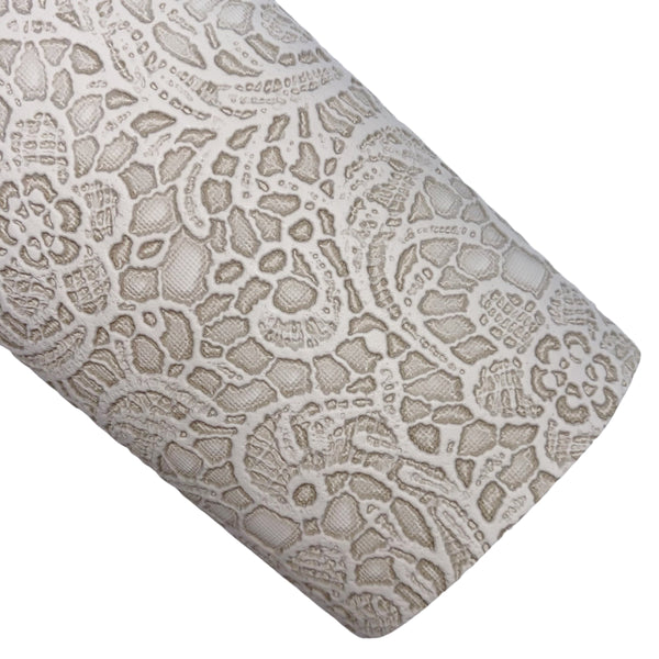 Light Grey Embossed Appliqué Lace Faux Leather