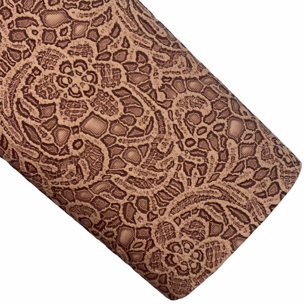 Hazelnut Embossed Appliqué Lace Faux Leather