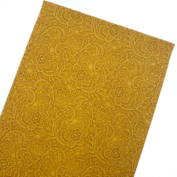 Mustard Embossed Appliqué Lace Faux Leather