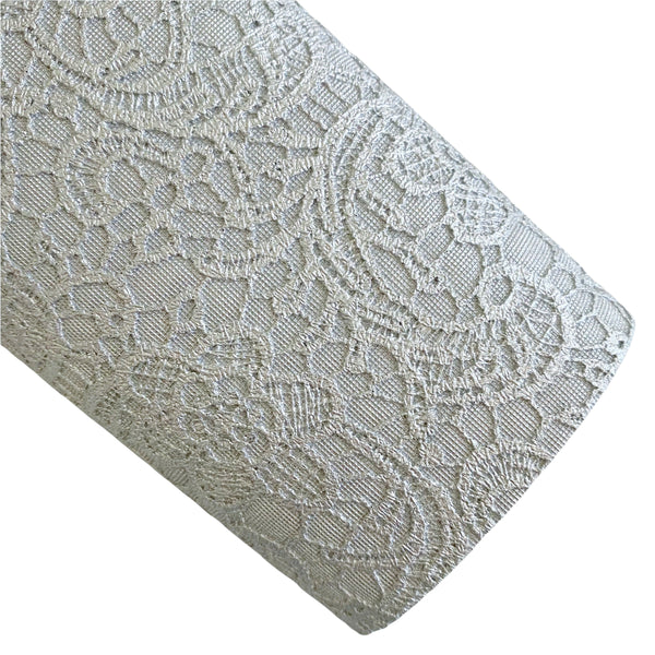Silver Embossed Appliqué Lace Faux Leather