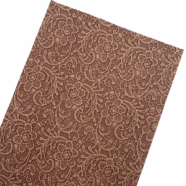Hazelnut Embossed Appliqué Lace Faux Leather